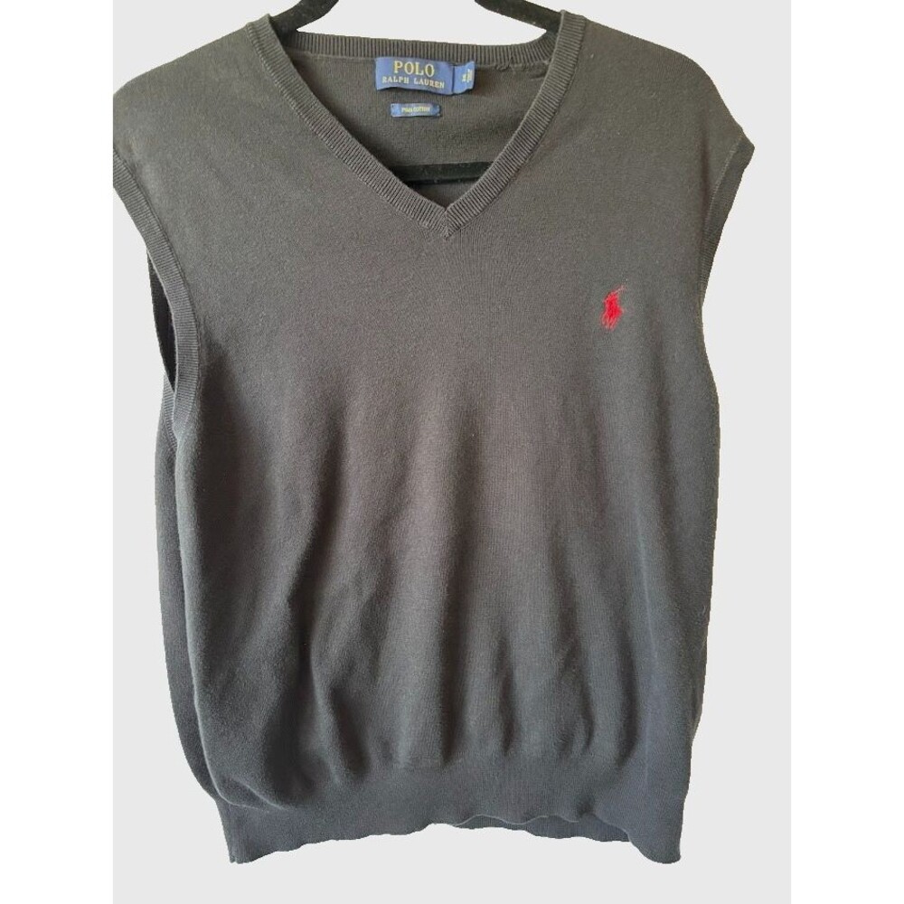 Polo Ralph Lauren Vest Men's Black Pima Cotton V-Neck Sweater Vest 90s Size XL